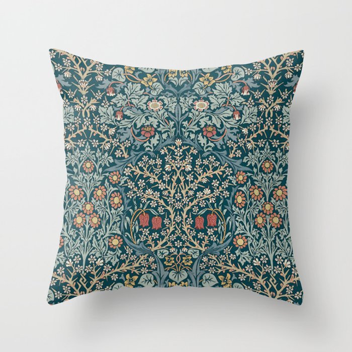 William Morris Vintage Blackthorn Indigo Blue 1892 Throw Pillow Gallery Image 1