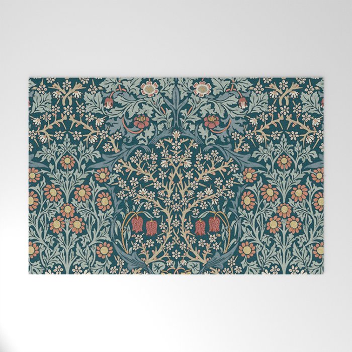 William Morris Vintage Blackthorn Indigo Blue 1892 Welcome Mat Gallery Image 1