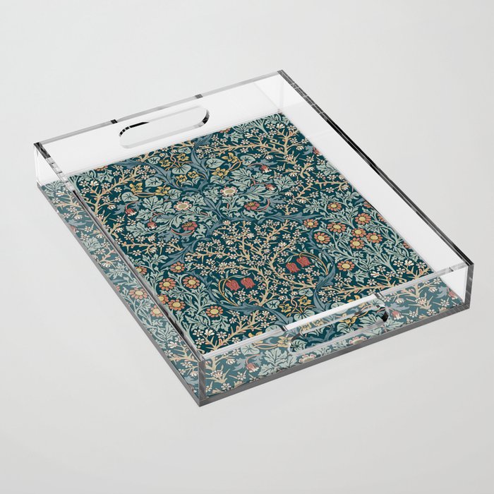 William Morris Vintage Blackthorn Indigo Blue 1892 Acrylic Tray Gallery Image 1