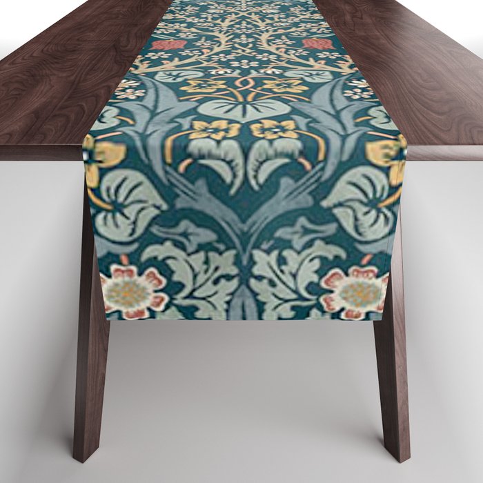 William Morris Vintage Blackthorn Indigo Blue 1892 Table Runner Gallery Image 1