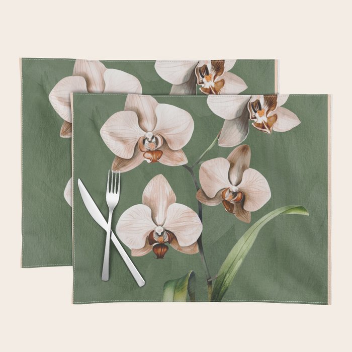 White Orchid Floral Art 4  Placemat Gallery Image 1