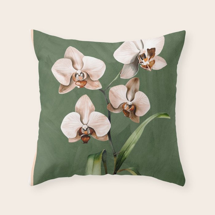 White Orchid Floral Art 4  Throw Pillow Gallery Image 6