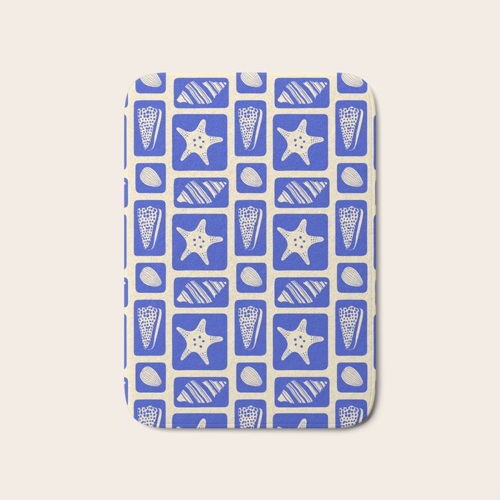 Vintage marine sea shell art pattern Bath Mat Gallery Image 1