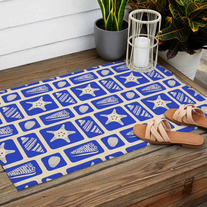 Vintage marine sea shell art pattern Outdoor Rug Gallery Image 2