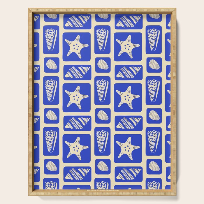 Vintage marine sea shell art pattern Serving Tray Gallery Image 1