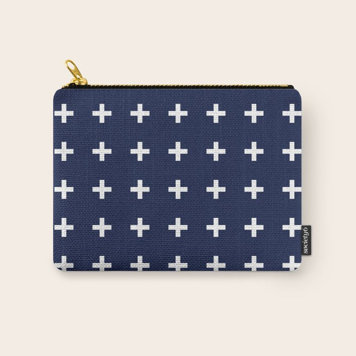 Navy Blue Swiss Cross Minimalist Line Drawing Carry All Pouch Gallery Image 1