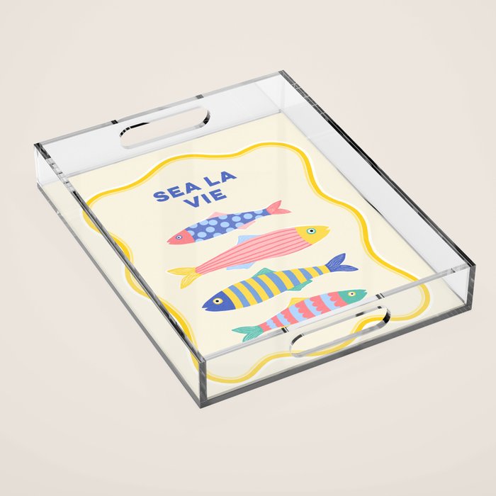 SEA LA VIE - Coastal Pun Fish Art with dots and stripes  Acrylic Tray Gallery Image 1