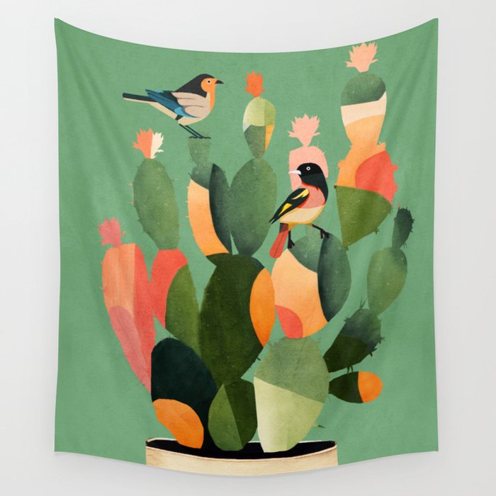 Cactus & Birds 3 Wall Tapestry Gallery Image 4