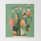 Cactus & Birds 3 Throw Blanket Gallery Image 2