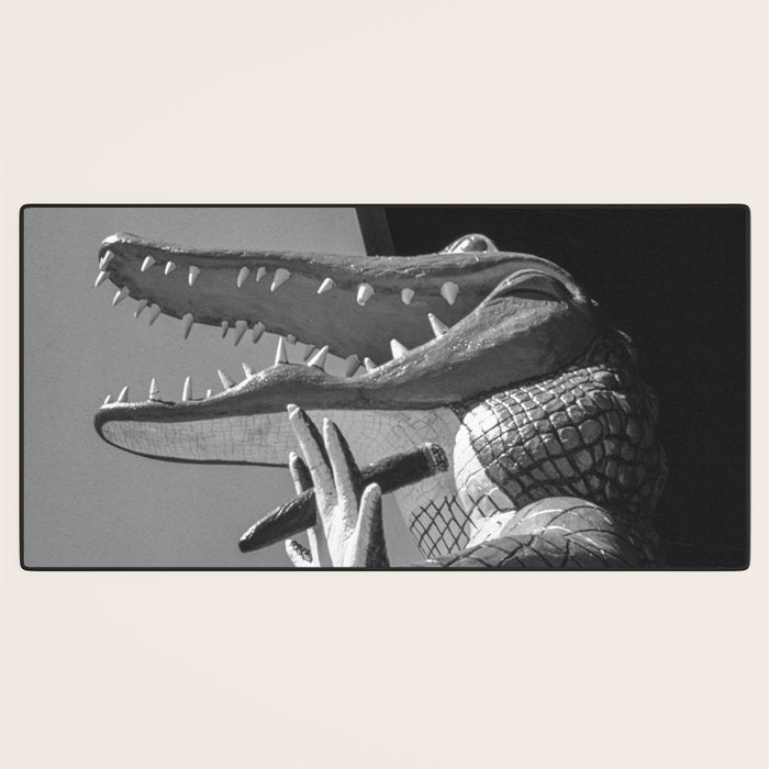 Gatorland Zoo alligator statue Route 1 St. Augustine, Florida everglades black and white photograph Desk Mat Gallery Image 3