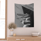 Gatorland Zoo alligator statue Route 1 St. Augustine, Florida everglades black and white photograph Wall Tapestry Gallery Image 2