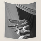 Gatorland Zoo alligator statue Route 1 St. Augustine, Florida everglades black and white photograph Wall Tapestry Gallery Image 4