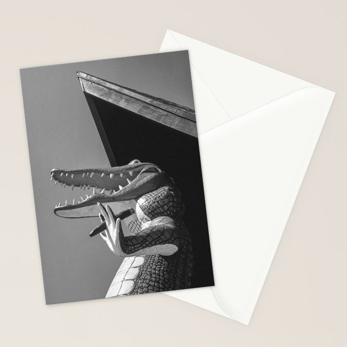 Gatorland Zoo alligator statue Route 1 St. Augustine, Florida everglades black and white photograph Stationery Card Gallery Image 2