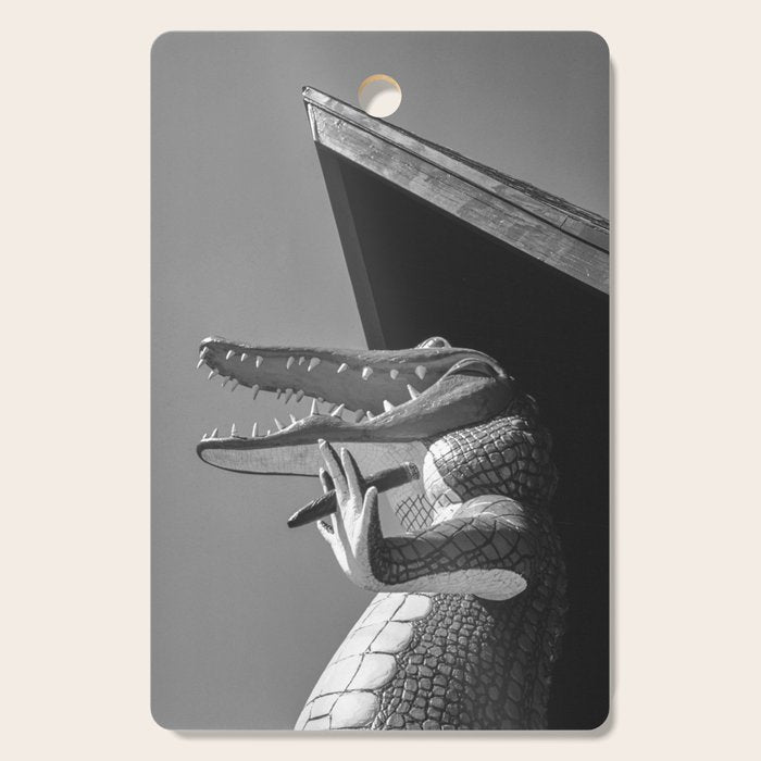 Gatorland Zoo alligator statue Route 1 St. Augustine, Florida everglades black and white photograph Cutting Board Gallery Image 1