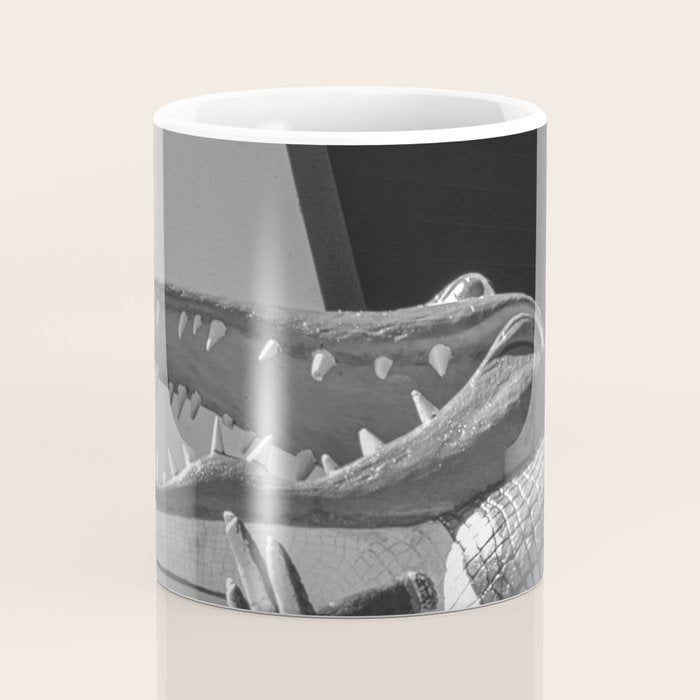 Gatorland Zoo alligator statue Route 1 St. Augustine, Florida everglades black and white photograph Coffee Mug Gallery Image 4