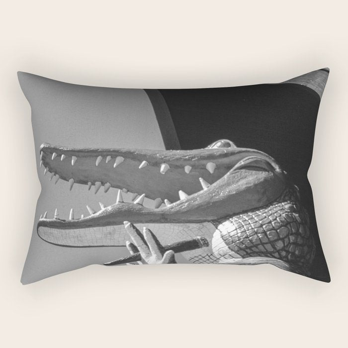 Gatorland Zoo alligator statue Route 1 St. Augustine, Florida everglades black and white photograph Rectangular Pillow Gallery Image 1