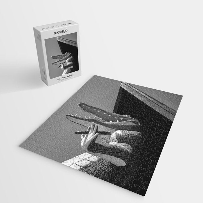 Gatorland Zoo alligator statue Route 1 St. Augustine, Florida everglades black and white photograph Jigsaw Puzzle Gallery Image 2