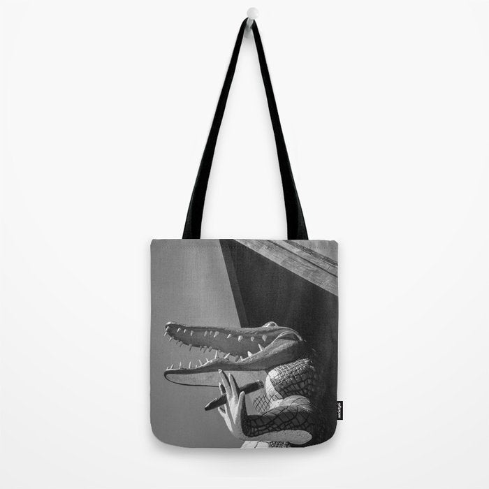 Gatorland Zoo alligator statue Route 1 St. Augustine, Florida everglades black and white photograph Tote Bag Gallery Image 2