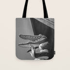 Gatorland Zoo alligator statue Route 1 St. Augustine, Florida everglades black and white photograph Tote Bag Gallery Image 1