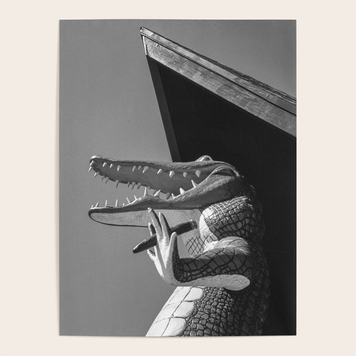 Gatorland Zoo alligator statue Route 1 St. Augustine, Florida everglades black and white photograph Poster Gallery Image 4