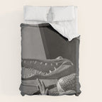 Gatorland Zoo alligator statue Route 1 St. Augustine, Florida everglades black and white photograph Duvet Cover Gallery Image 6