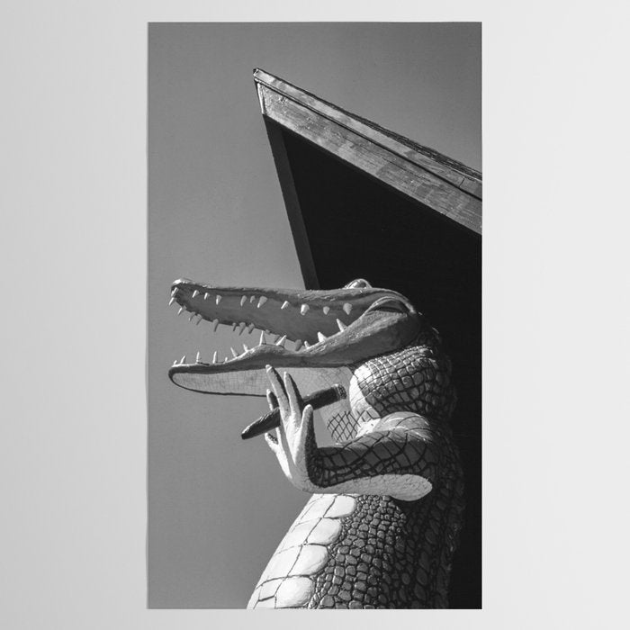 Gatorland Zoo alligator statue Route 1 St. Augustine, Florida everglades black and white photograph Tablecloth Gallery Image 2