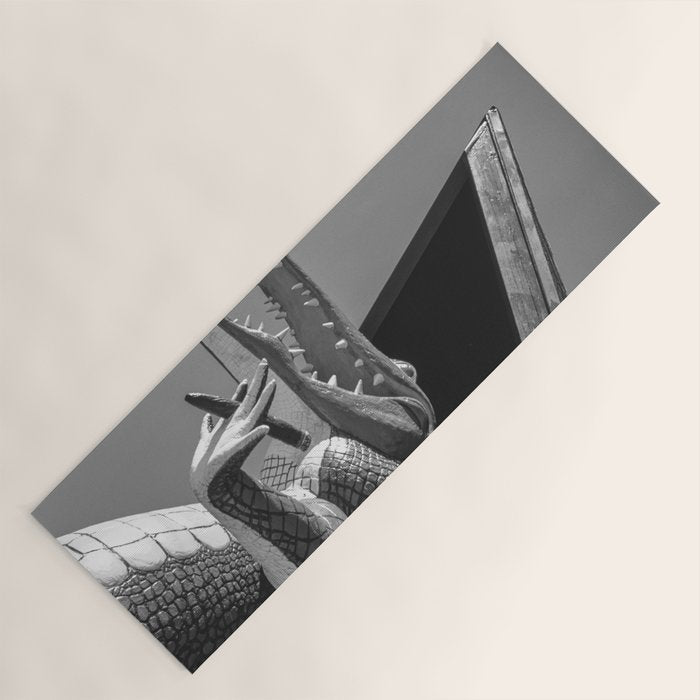 Gatorland Zoo alligator statue Route 1 St. Augustine, Florida everglades black and white photograph Yoga Mat Gallery Image 1