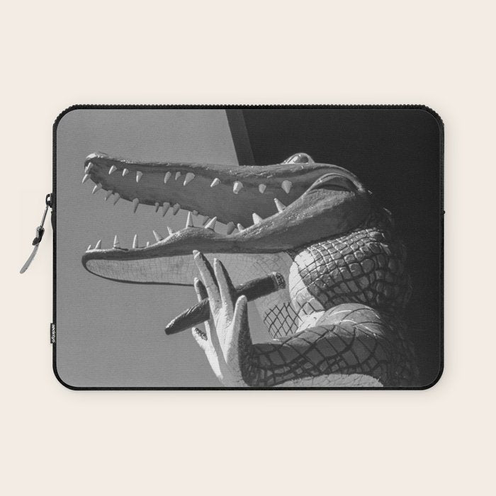 Gatorland Zoo alligator statue Route 1 St. Augustine, Florida everglades black and white photograph Laptop Sleeve Gallery Image 1