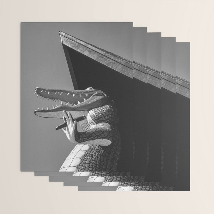 Gatorland Zoo alligator statue Route 1 St. Augustine, Florida everglades black and white photograph Wrapping Paper Gallery Image 3