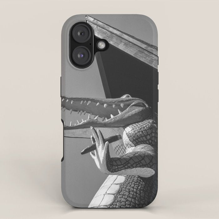 Gatorland Zoo alligator statue Route 1 St. Augustine, Florida everglades black and white photograph iPhone Case Gallery Image 1