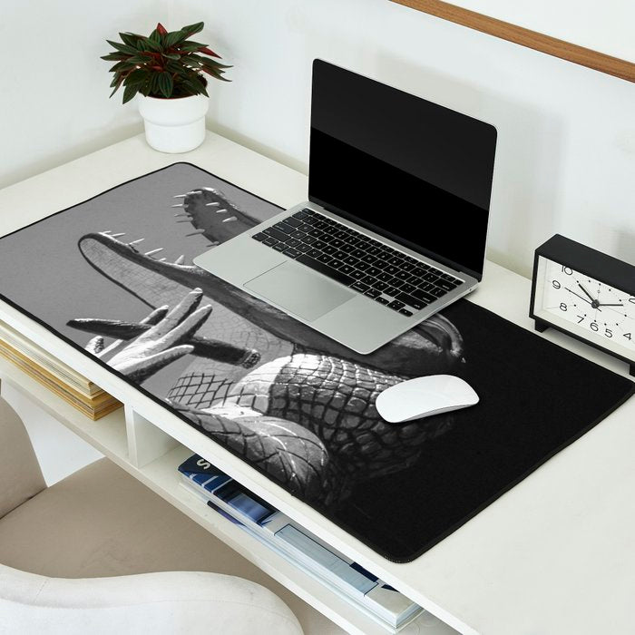 Gatorland Zoo alligator statue Route 1 St. Augustine, Florida everglades black and white photograph Desk Mat Gallery Image 2