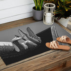 Gatorland Zoo alligator statue Route 1 St. Augustine, Florida everglades black and white photograph Outdoor Rug Gallery Image 2