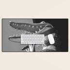 Gatorland Zoo alligator statue Route 1 St. Augustine, Florida everglades black and white photograph Desk Mat Gallery Image 1