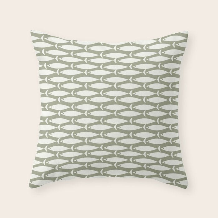 Fish Pattern in Sage Throw Pillow Gallery Image 6