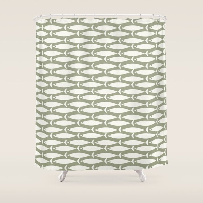 Fish Pattern in Sage Shower Curtain Gallery Image 1