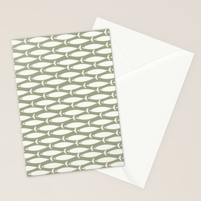 Fish Pattern in Sage Stationery Card Gallery Image 2