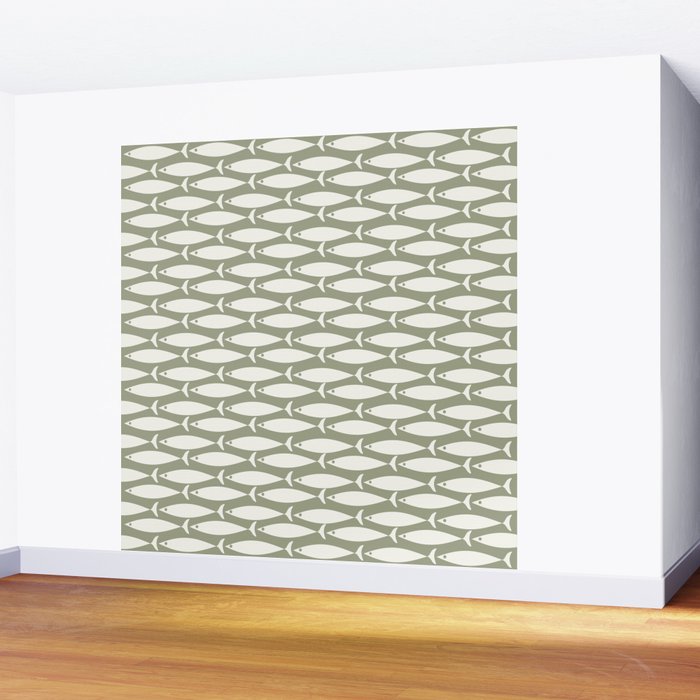 Fish Pattern in Sage Wall Mural Gallery Image 2