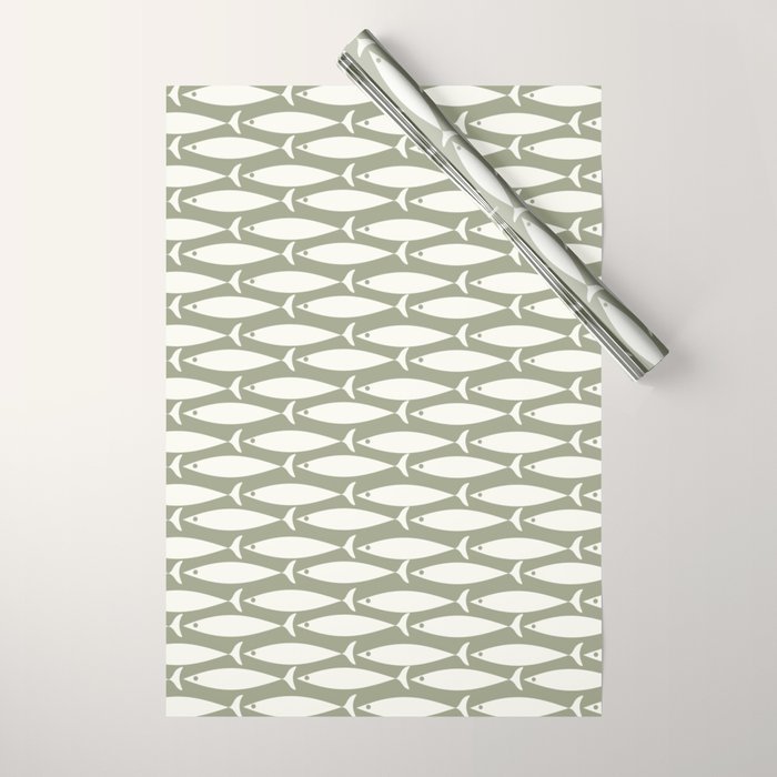 Fish Pattern in Sage Wrapping Paper Gallery Image 1