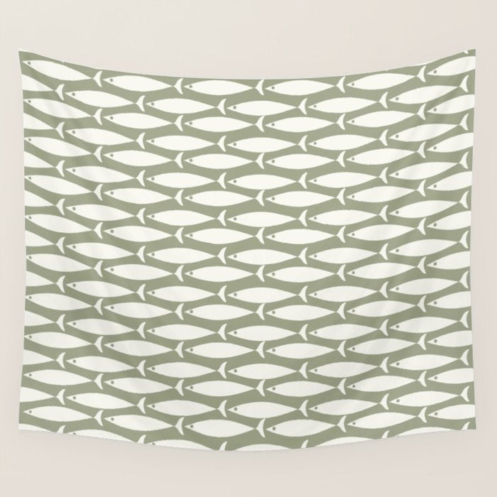 Fish Pattern in Sage Wall Tapestry Gallery Image 4
