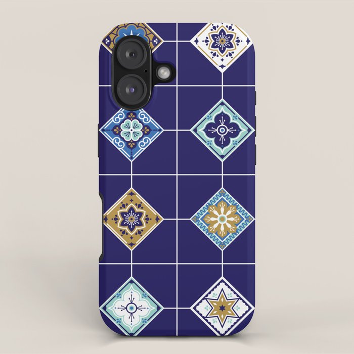 Talavera Mexican Tile - Navy & Bronze Palette iPhone Case Gallery Image 1