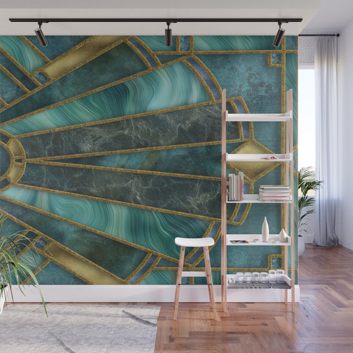 Elegant Stained Glass Art Deco Window With Marble And Gemstone Wall Mural Gallery Image 1