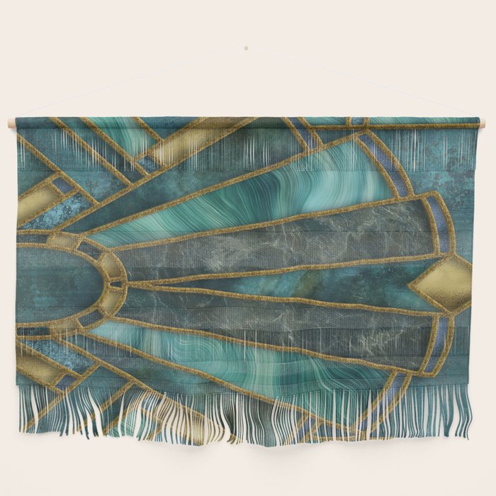 Elegant Stained Glass Art Deco Window With Marble And Gemstone Wall Hanging Gallery Image 1