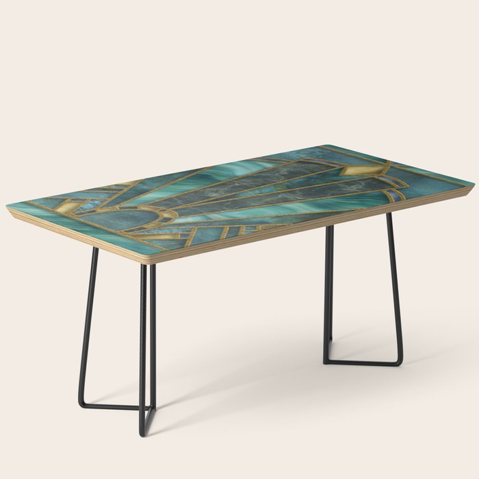 Elegant Stained Glass Art Deco Window With Marble And Gemstone Coffee Table Gallery Image 1