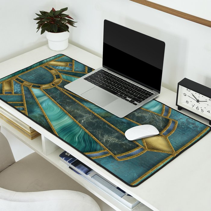Elegant Stained Glass Art Deco Window With Marble And Gemstone Desk Mat Gallery Image 2