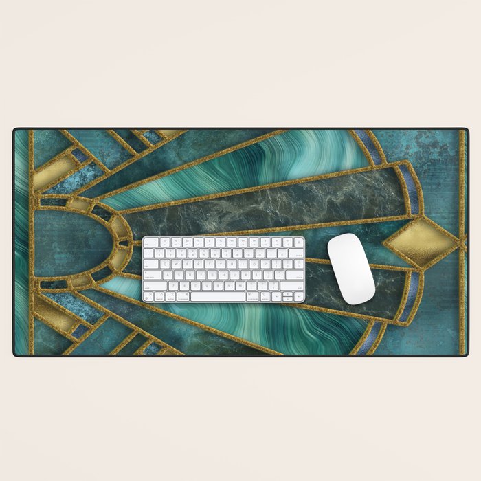 Elegant Stained Glass Art Deco Window With Marble And Gemstone Desk Mat Gallery Image 1