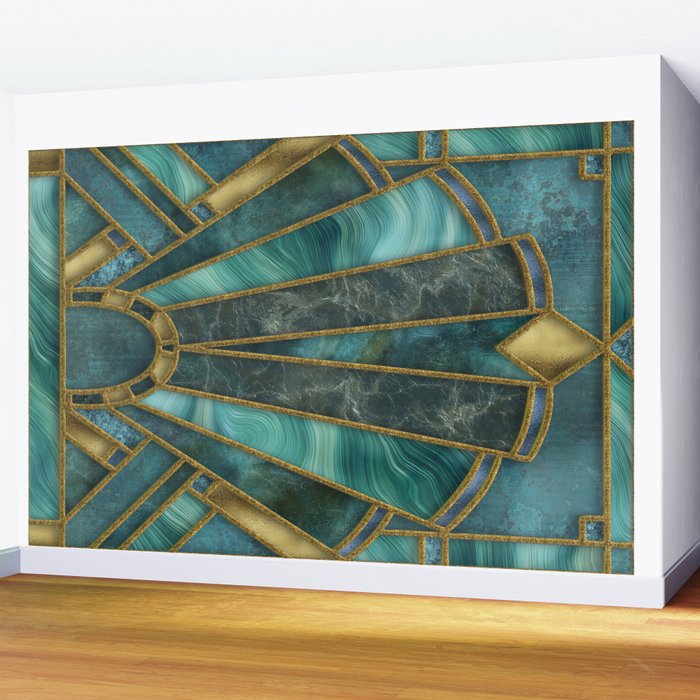 Elegant Stained Glass Art Deco Window With Marble And Gemstone Wall Mural Gallery Image 2
