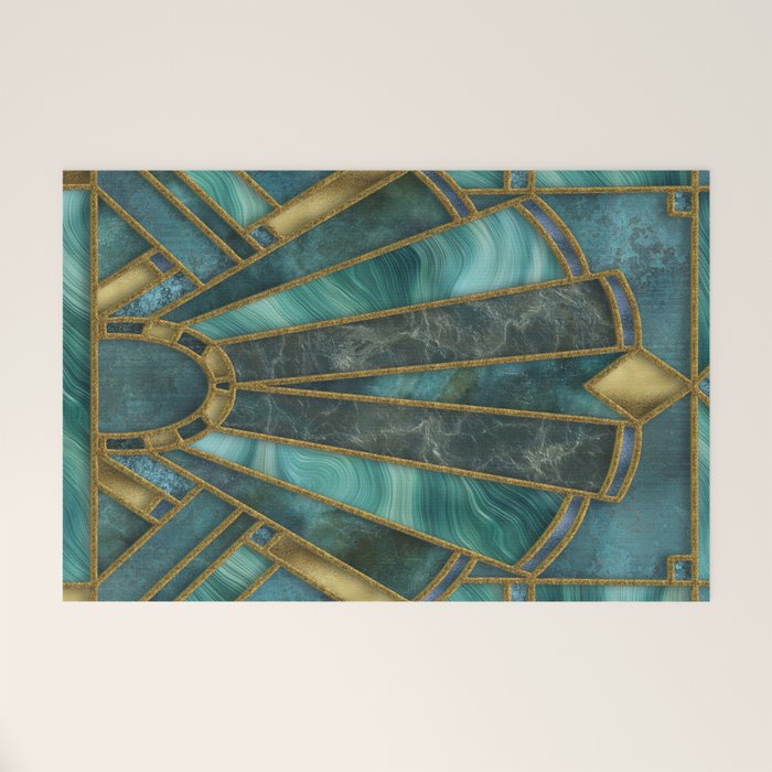 Elegant Stained Glass Art Deco Window With Marble And Gemstone Welcome Mat Gallery Image 1