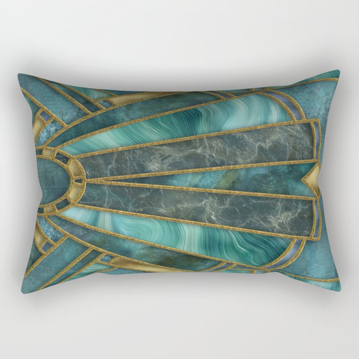Elegant Stained Glass Art Deco Window With Marble And Gemstone Rectangular Pillow Gallery Image 1
