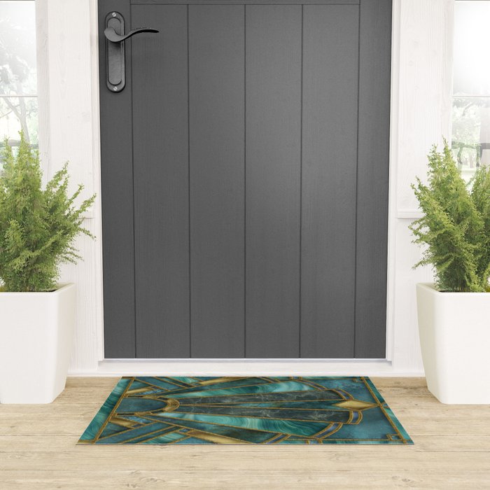 Elegant Stained Glass Art Deco Window With Marble And Gemstone Welcome Mat Gallery Image 3