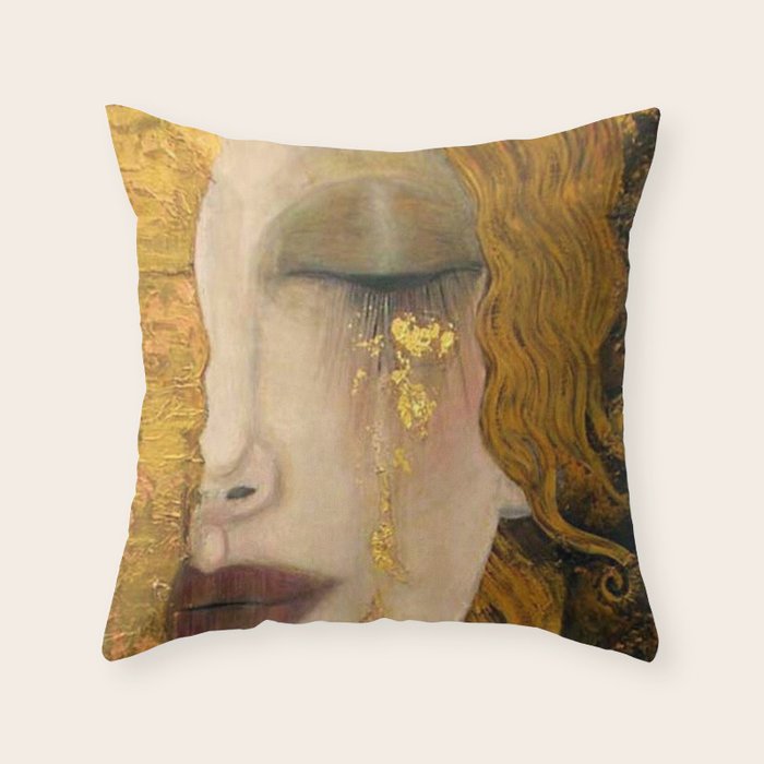 Golden Tears (Freya's Heartache) portrait painting by Gustav Klimt Throw Pillow Gallery Image 6